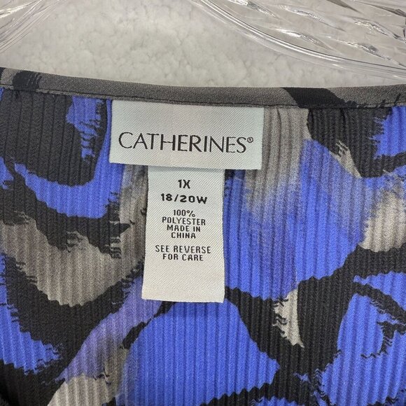 Catherines Flutter Sleeve Tunic Top Bold Floral Beaded Neck Flowy Size 1X 18-20W - Picture 7 of 10